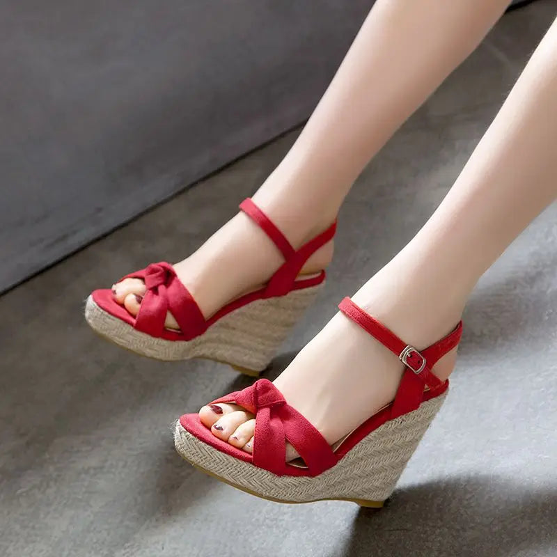 REAVE CAT Brand Women Sandals Open Toe Flock Suede Wedges 11cm Platform Buckle Strap Big Size 44 45 46 Soft Leisure Daily Shoes