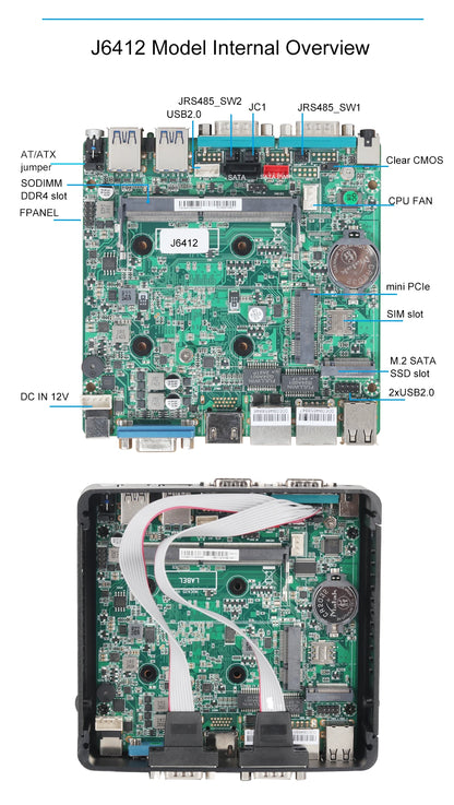 Fanless Industrial Mini PC Pentium J2900 4x Serial Ports RS232 RS485 2x Gigabit Ethernet Mini PCIe WiFi 4G LTE SIM Windows Linux