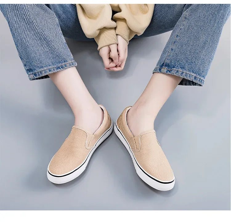 Hand-Painted Canvas Shoes Elastic Unisex Spring 2025 Style Korean Version Flat Heel Breathable Cotton Lined All-Season Footwear
