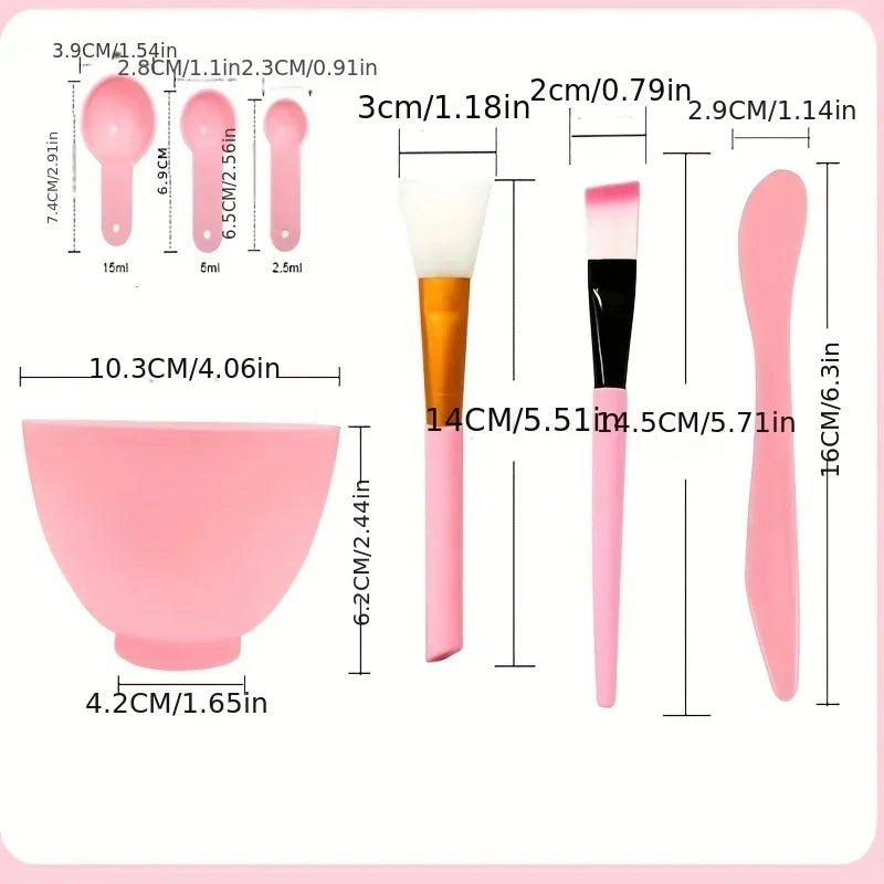 7pcs Face Mask Mixing Bowl Set, DIY Facemask Mixing Tool Kit, Facial Mask Bowl Stick Spatula Silicone Soft Face Brushes Spoons