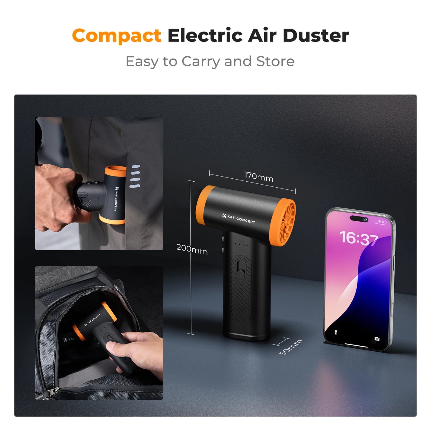 K&F CONCEPT Electric Air Duster Cordless Compressed Air Blower Suction for Computer,PC,Laptop Keyboard,Car,Camera Dust Cleaner