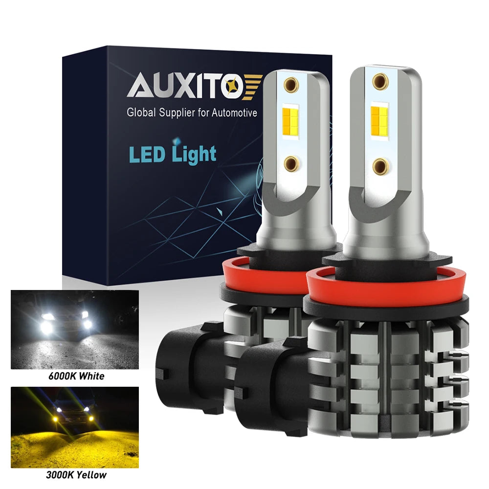 AUXITO 2Pcs L6 LED H8 H11 Yellow White Fog Light Dual Color 3000K 6000K Canbus DRL Daytime Running Light Bulb Fog Lamp 12V CSP