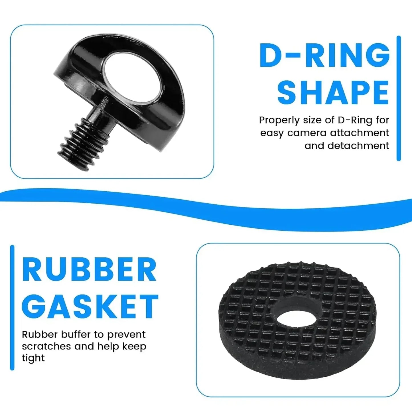 Universal 1/4" Camera Screw with Rubber Washer Aluminum Alloy Thread Camera Fixing Screw for Quick Release Wrist Strap Sling