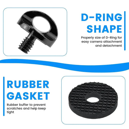 Universal 1/4" Camera Screw with Rubber Washer Aluminum Alloy Thread Camera Fixing Screw for Quick Release Wrist Strap Sling