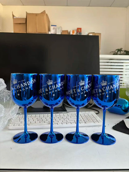 4pcs 480ml Plating Electroplated Shiny 16Oz Plastic Red Wine Glasses Plastic Champagne Flutes Cup Goblet For Party Wedding