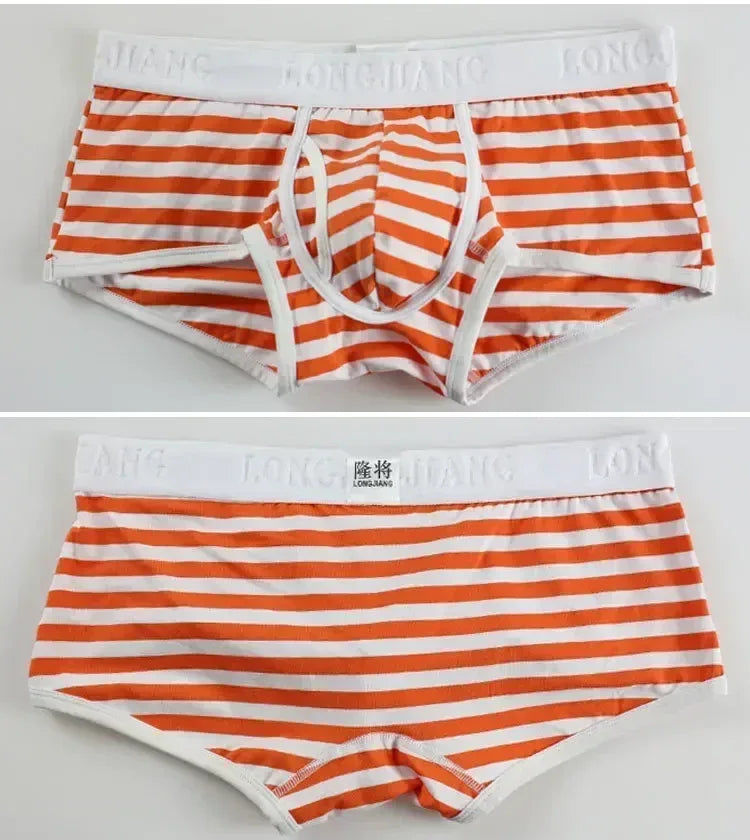 Cotton Men Boxers Men Soft Penis U-Pouch Underwear Underpants Shorts Breathable Striped Hot Male Underwear
