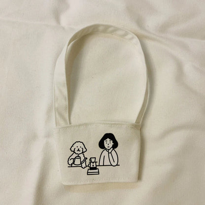 【Portable Water Bottle Holder Carry Bag Coffee Cup Storage Sleeve Cover Canvas Printing Milk Tea Set Drinking Bottle Strap】