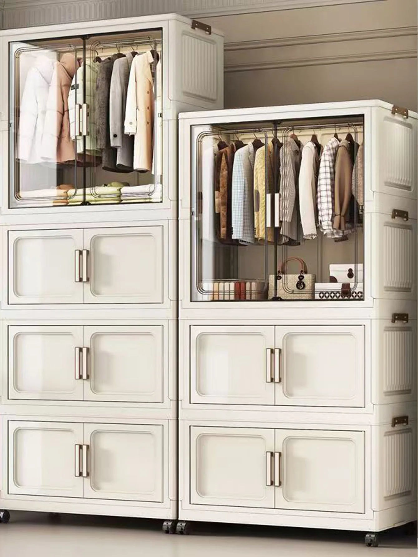 Multi-Functional Folding Storage Cabinet for Home Office Kitchen Bathroom Organizer with Doors White Black Gray