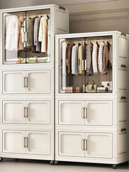 Multi-Functional Folding Storage Cabinet for Home Office Kitchen Bathroom Organizer with Doors White Black Gray