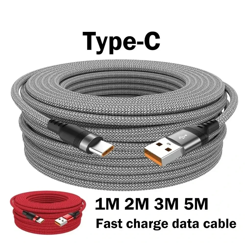 USB Type C Cable 5A Super Fast Charging Cable for iPhone 15 16 Huawei Samsung Oppo Oneplus Universal USB To USB C Extension Wire