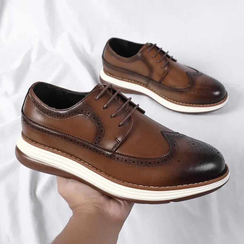 Men's Casual Leather Thick Soled Simple Walking Shoes Fashion Oxford Shoes High End British Style Office Business Dress Shoes