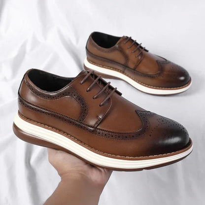 Men's Casual Leather Thick Soled Simple Walking Shoes Fashion Oxford Shoes High End British Style Office Business Dress Shoes
