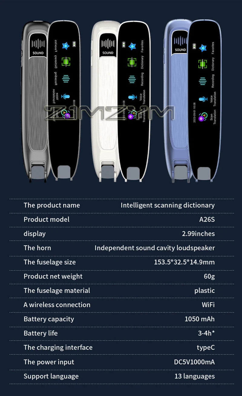 A26S Scan Translation Pen Exam Reader Voice Language Translator Device with Touchscreen WiFi/Offline Function번역펜