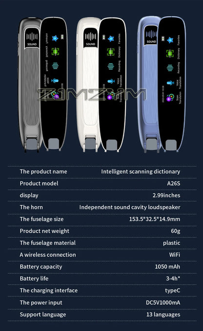 A26S Scan Translation Pen Exam Reader Voice Language Translator Device with Touchscreen WiFi/Offline Function번역펜