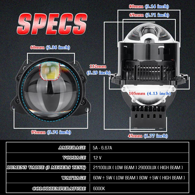Riderspark 3 Inch Bi LED Projector Headlights Lenses Hella Laser LED Lights 160W 60000LM Headlamp Car Accessories RHD LHD Spot