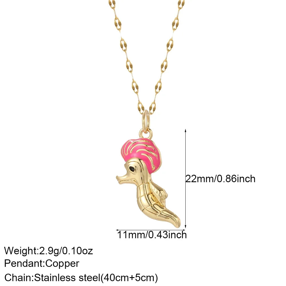 Bohemian Heart Animals Necklace for Women Cute Heart Punk Motocycle Pendant Gold Color Stainless Steel Long Chain Collars Neck