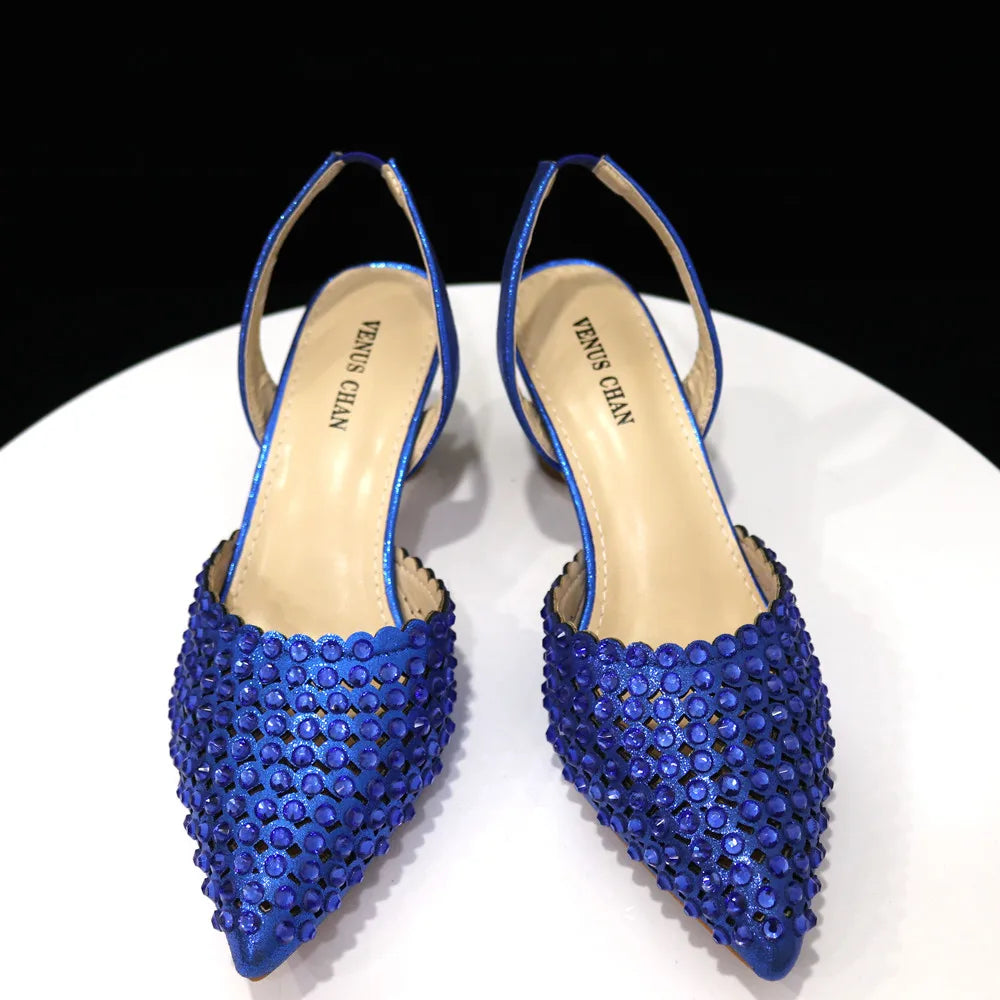 Venus Chan 2023 New INS High-Heeled Pointed Toe Wedding Shoes Colorful Full Diamond Design Shoe and Bag Set for Nigeria Party