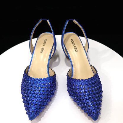 Venus Chan 2023 New INS High-Heeled Pointed Toe Wedding Shoes Colorful Full Diamond Design Shoe and Bag Set for Nigeria Party