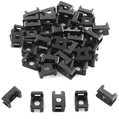 100PCS Cable Tie Mount Clips Saddle Type Cable Zip Ties Base Mount Screw Fixing Wire Holder Organizer Retardant Black 15x10mm