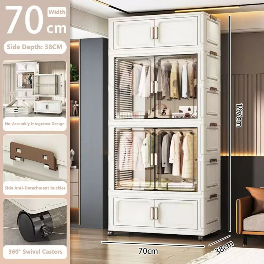 Multi-Functional Folding Storage Cabinet for Home Office Kitchen Bathroom Organizer with Doors White Black Gray