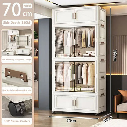 Multi-Functional Folding Storage Cabinet for Home Office Kitchen Bathroom Organizer with Doors White Black Gray