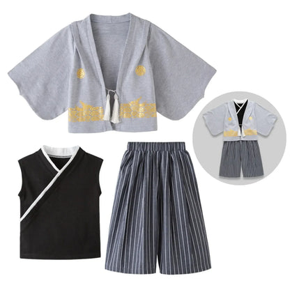 Boys' Kimono Set Traditional Jinbei Kimono For Weddings Graduations Cherry And Autumn Festivals Boys Winter Outfit