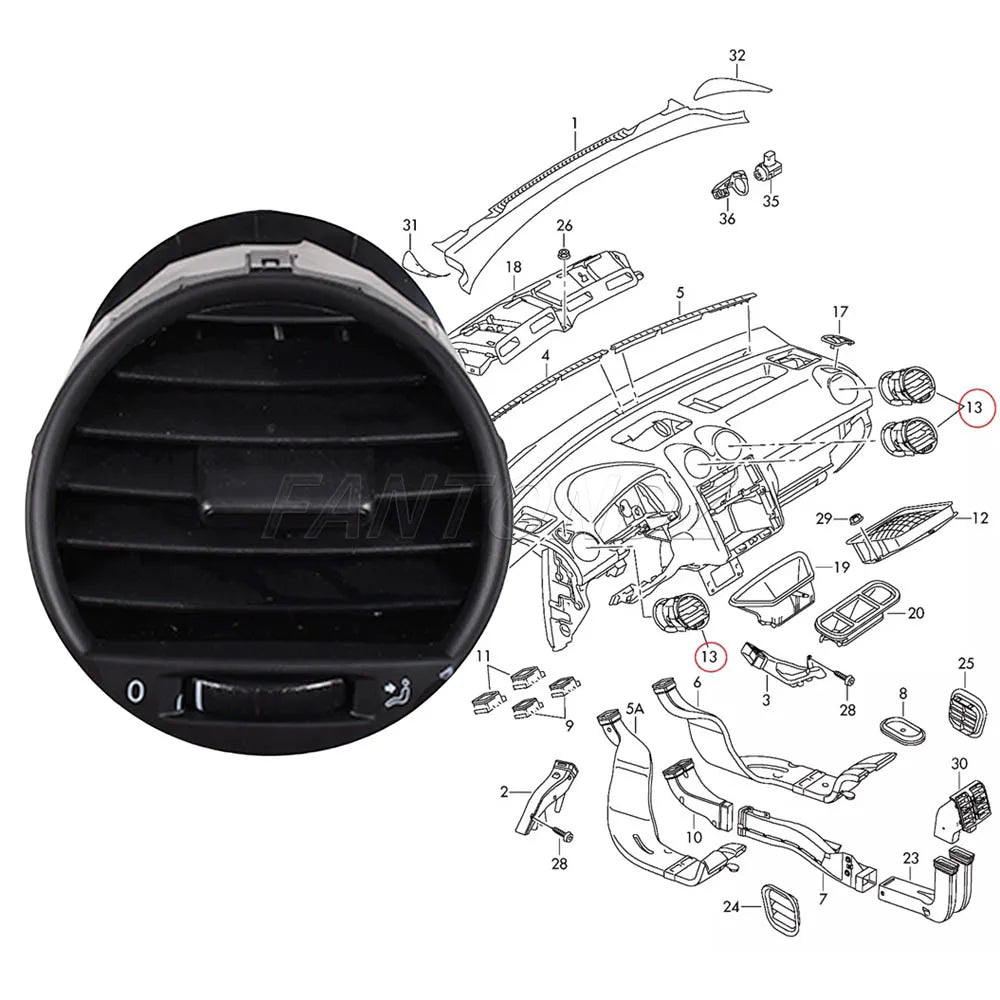 For VW Caddy 2004-2015 Car Front Dashboard Air Vent Grill Cover 2K0819703B 3VEX7039AA Air Conditioner Outlet A/C Air Vents