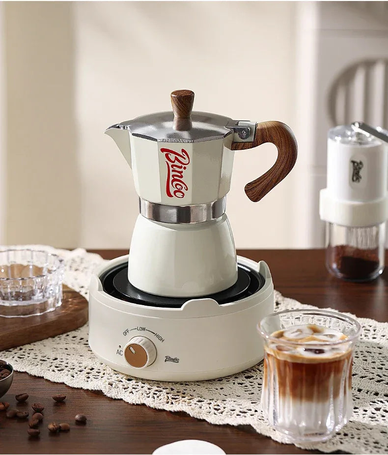 Bincoo Coffee Moka Pot Set with Electric Heating Plate for Home Use Small Espresso Extraction Machine Complete Brewing Kit