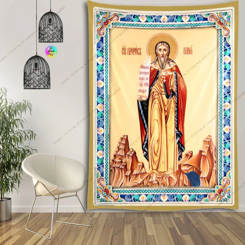 Icon of Christ Tapestry Jesus Easter Wall Decor God Home Decoration  Blessed Virgin Mary Wall Tapestries Christmas Room Decor