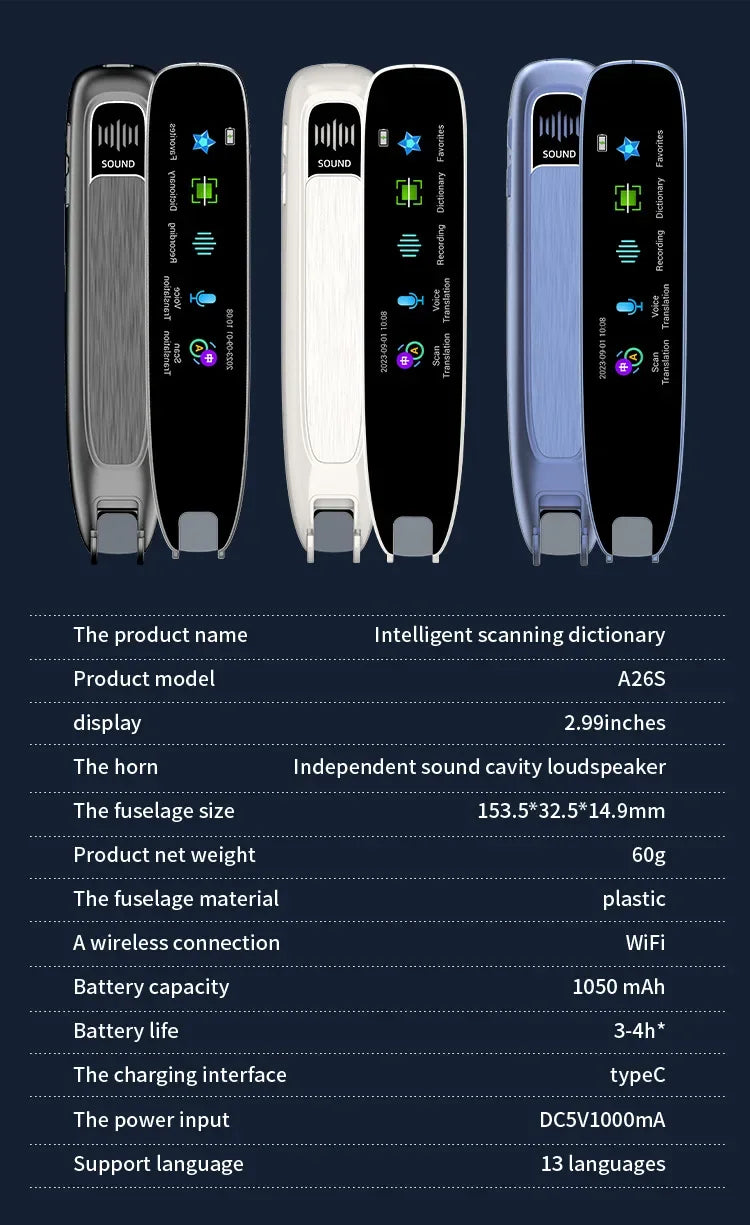 Smart Voice Scan Translator Pen A26 Real Time Language Translator Multifunction Dictionary Translation Business Travel Abroad