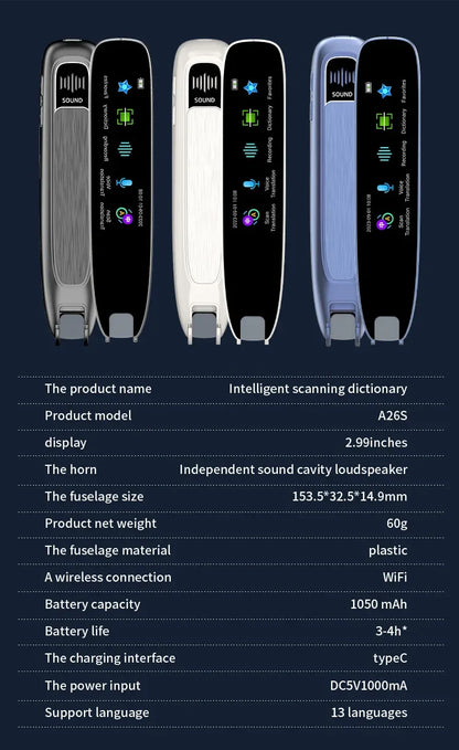 Smart Voice Scan Translator Pen A26 Real Time Language Translator Multifunction Dictionary Translation Business Travel Abroad