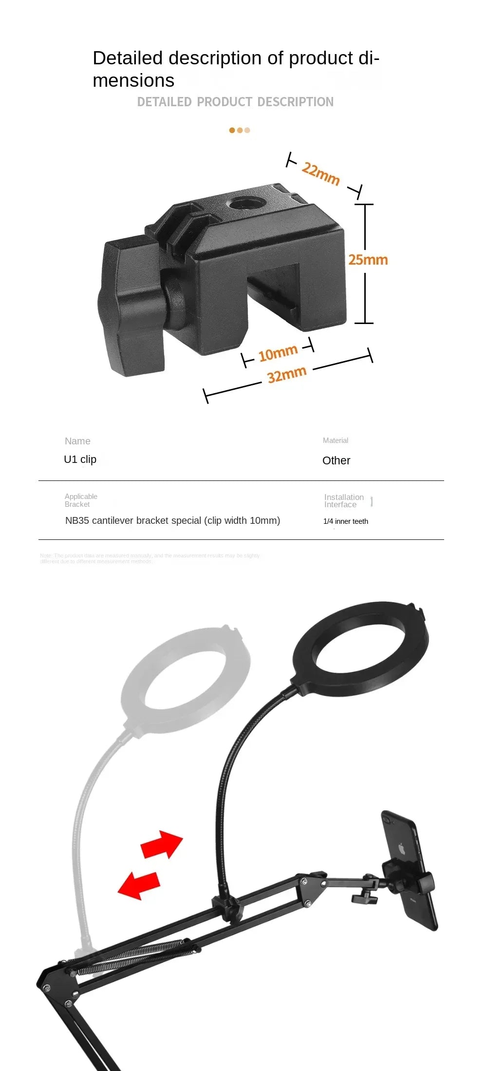 Phone Stand for Live Streaming, Desktop Boom Arm, Adjustable Height, Suitable for Selfie Shooting, Fill Light, Video Recording