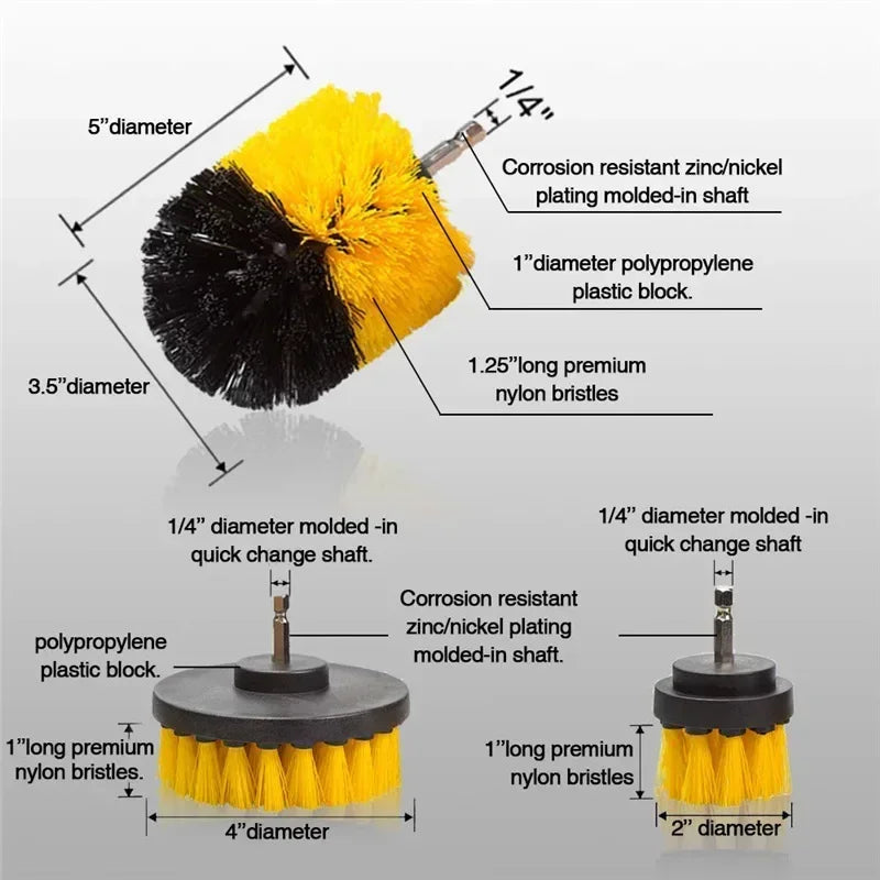 2/3.5/4/5'' Electric Scrubber Brush Drill Brush Kit Plastic Round Cleaning Brush Tool for Carpet Glass Car Tires Nylon Brushes