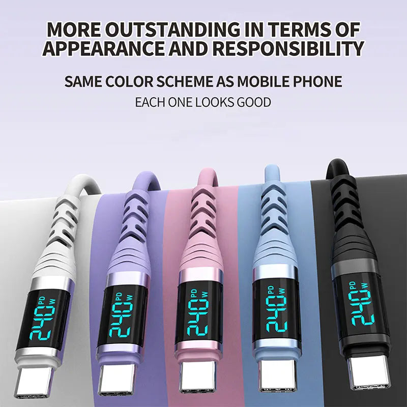 240W USB C Cable with Digital Display PD3.1 Fast Charging Cord for iPhone 17/1615 Pro Max Huawei Xiaomi iPad Laptop