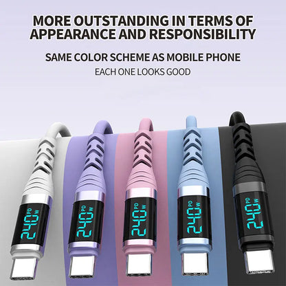 240W USB C Cable with Digital Display PD3.1 Fast Charging Cord for iPhone 17/1615 Pro Max Huawei Xiaomi iPad Laptop