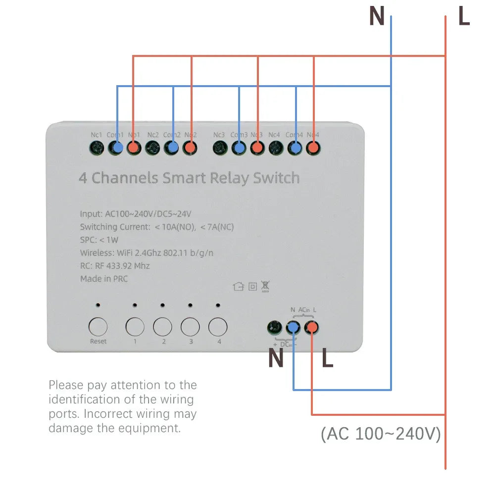【4 Channel Smart Relay】Tuya WiFi+RF433 DIY Module AC 100-240V/DC 5-24V Alexa Remote Timer Switch for LED Light Home Automation