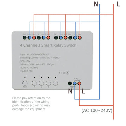 【4 Channel Smart Relay】Tuya WiFi+RF433 DIY Module AC 100-240V/DC 5-24V Alexa Remote Timer Switch for LED Light Home Automation