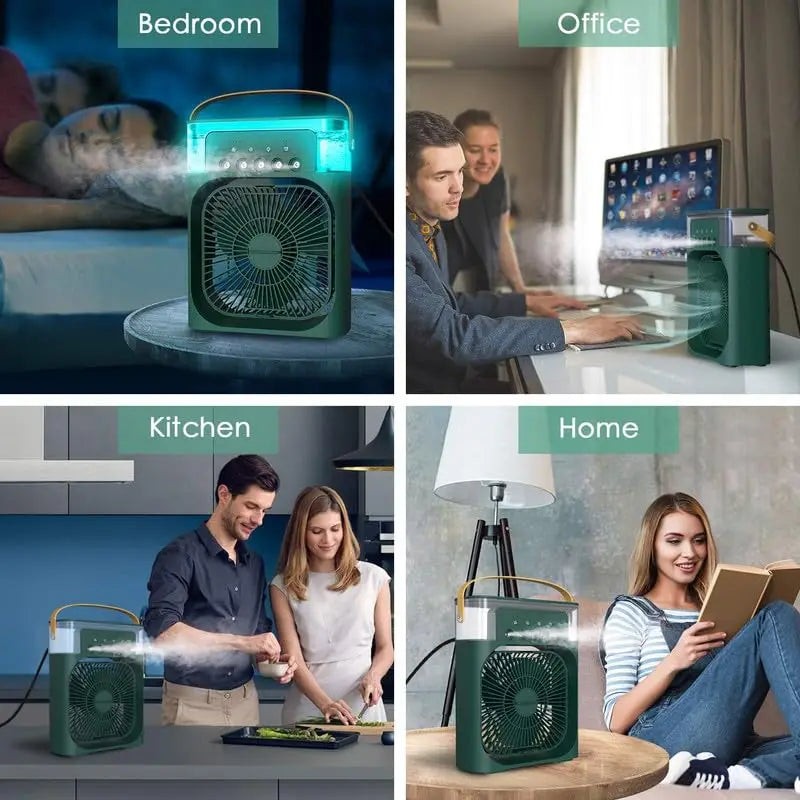 Portable Mini Air Cooler Humidifier Fan 3 Speed Mist Spray 7 Color LED 1/2/3 Hour Timer USB Desk Fan for Home Office Travel