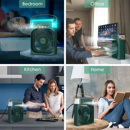 Portable Mini Air Cooler Humidifier Fan 3 Speed Mist Spray 7 Color LED 1/2/3 Hour Timer USB Desk Fan for Home Office Travel
