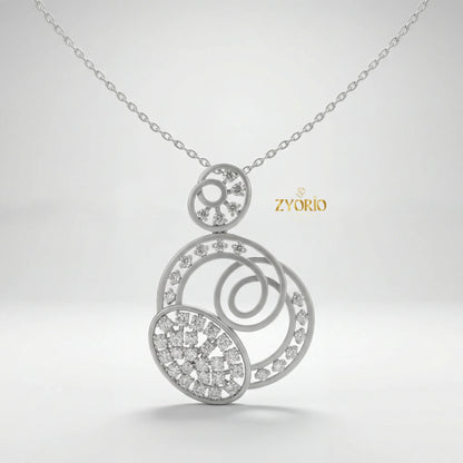 Sterling Silver Triple Circle Diamond Pendant Necklace Modern Luxury Jewelry for Engagement Wedding Anniversary Party