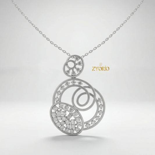 Sterling Silver Triple Circle Diamond Pendant Necklace Modern Luxury Jewelry for Engagement Wedding Anniversary Party by PDG ibma