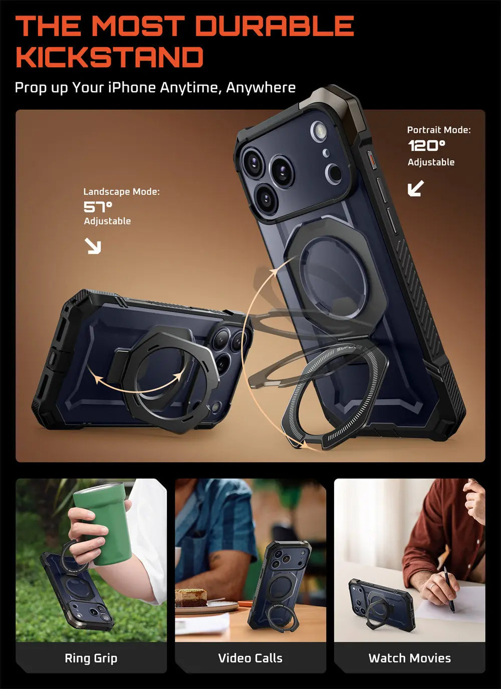SUPCASE For iPhone 17 Pro Max Case with Camera Control Capture Button UB Grip Heavy Duty Rugged Magnetic Phone Case with Stand