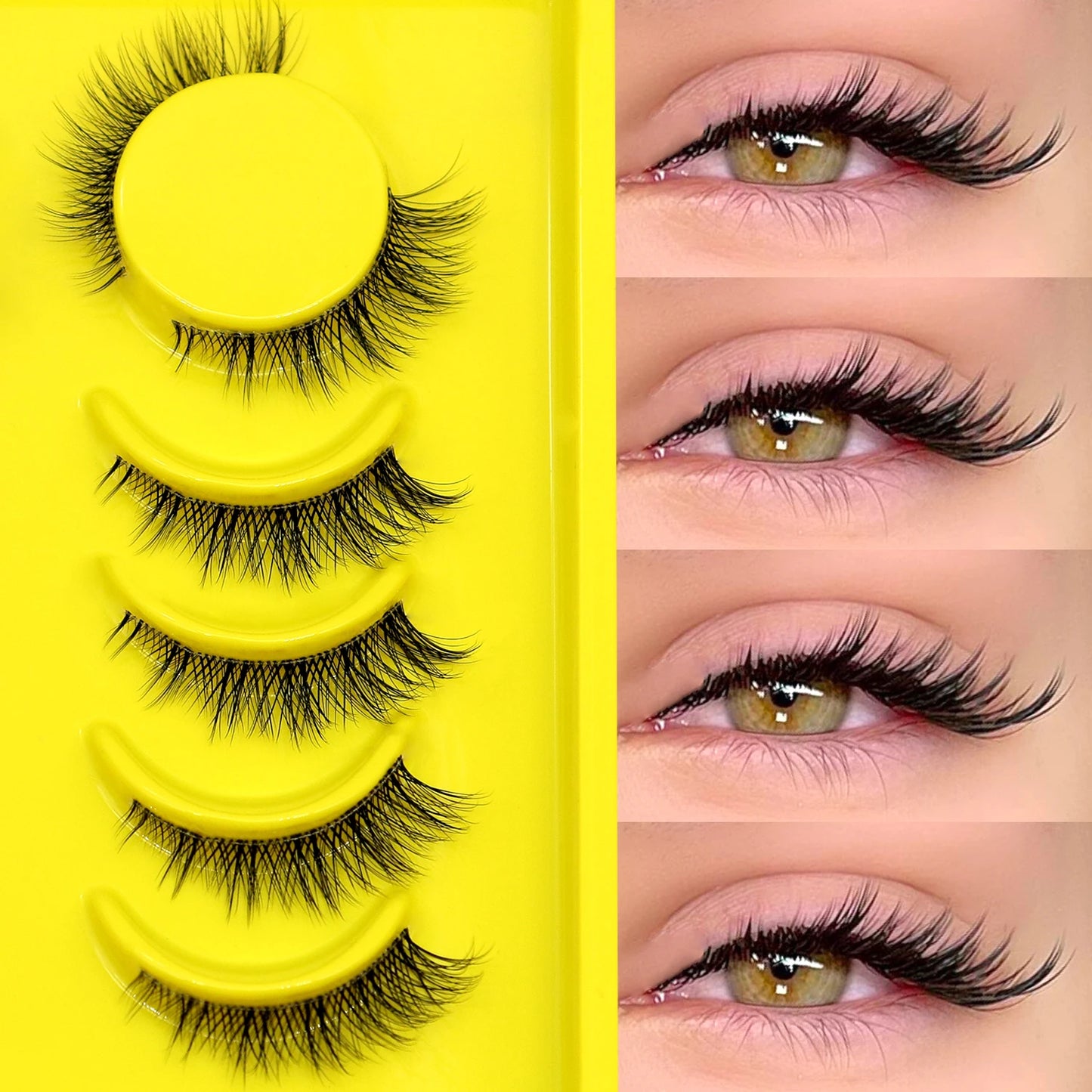 GROINNEYA Half Lashes Cat Eye Lashes Soft Natural Clear Band Lashes Natural Look Faux Mink Wispy Mink Eyelashes Makeup