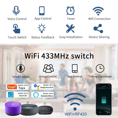 Tuya App US WiFi Smart Wall Switch 1/2/3/4 Gang No Neutral Wire Touch Sensor LED Light Switches Smart Home Alexa Google Home