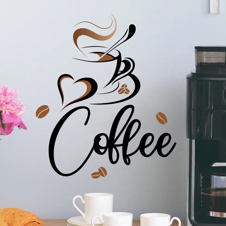 Creative Coffee Cup Wall Stickers Living Room Restaurant Decoration Mural Cafe For Kitchen Home Decor Self-adhesive Wallpaper