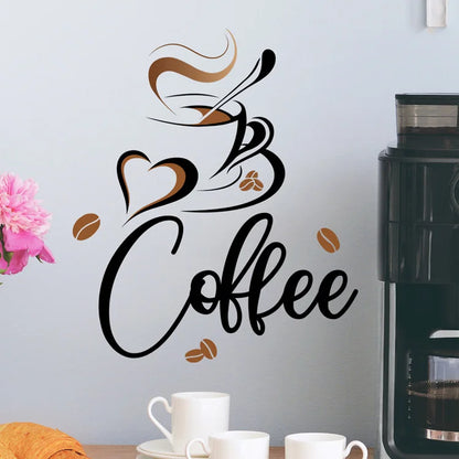 Creative Coffee Cup Wall Stickers Living Room Restaurant Decoration Mural Cafe For Kitchen Home Decor Self-adhesive Wallpaper