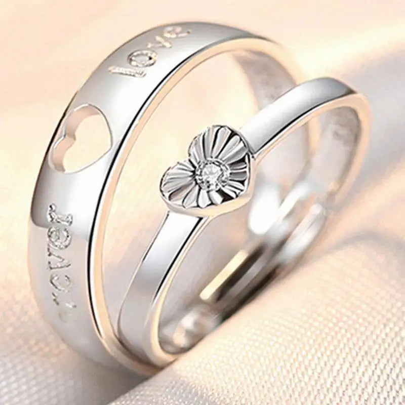 New Zircon Heart Matching Ring For Women Men Set Forever Endless Love Wedding Rings Couple Charm Valentine's Day Jewelry Gifts