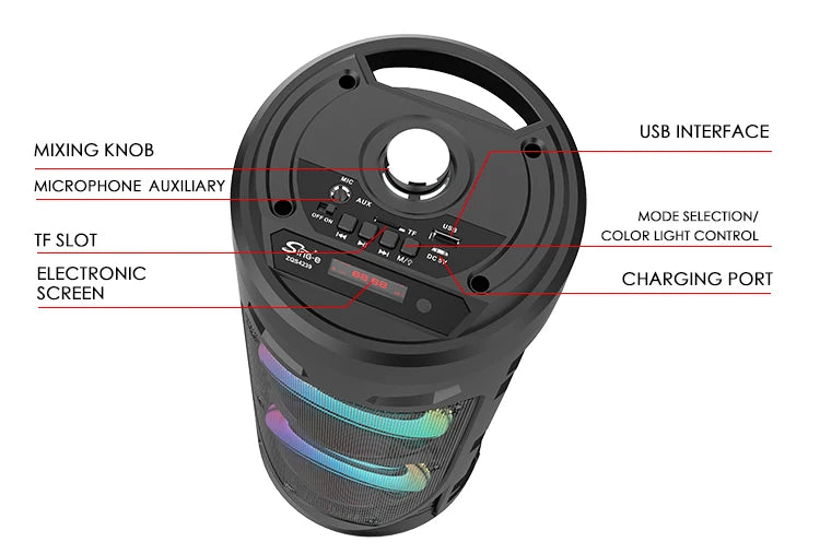 30W Wireless Column Big Power Stereo Portable Bluetooth Speaker Subwoofer Bass Party Speakers with Microphone Family Karaoke USB