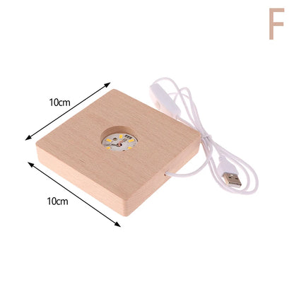 1PC Battery Operated 8/10cm Round Wooden LED Light Dispaly Base Stand Holder Table Night Lamp Base Crystal Glass Art Ornaments