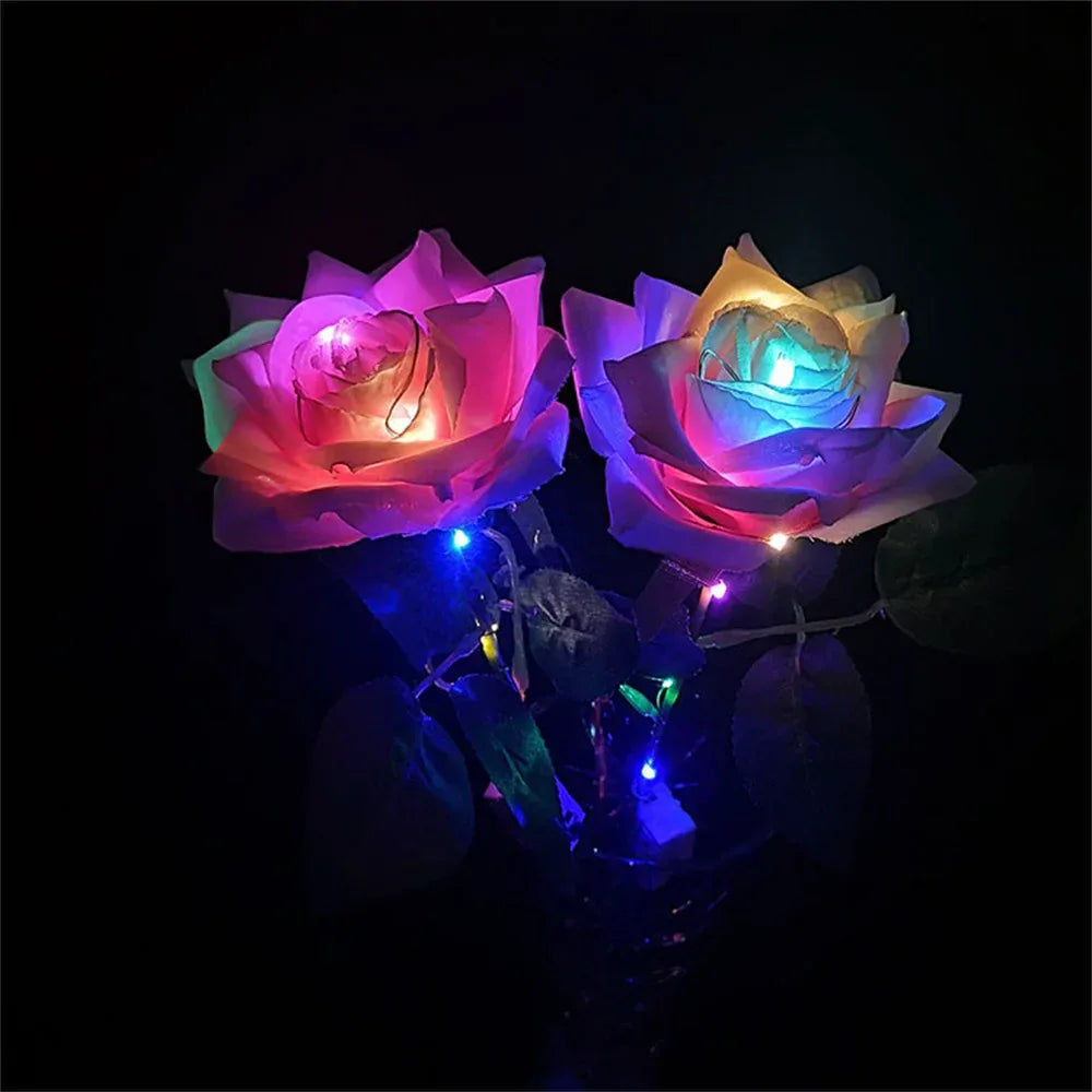 Glowing Rose Artifical Fake Flowers Valentine'S Day Mother'S Day Gift Anniversary Wedding Lover Lighting Roses Party Supplies